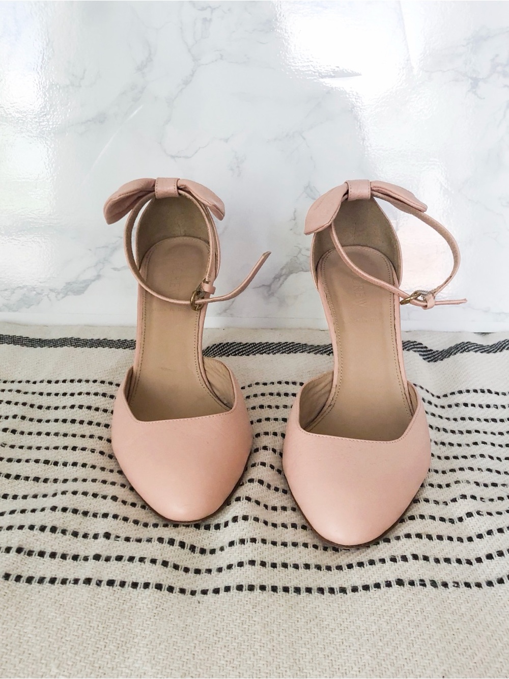 J. Crew Blush Pink Ankle-Strap Bow Pumps